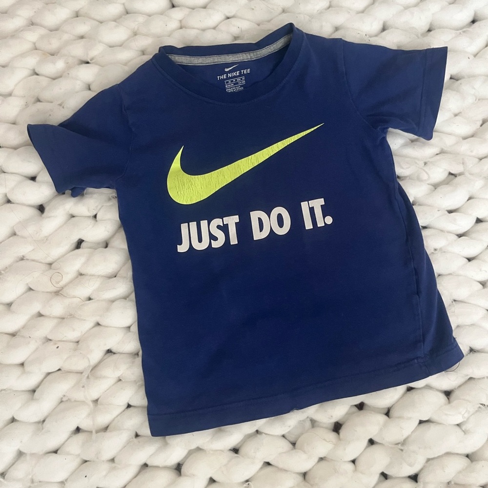 Nike Kids Navy Tee with Neon Swoosh